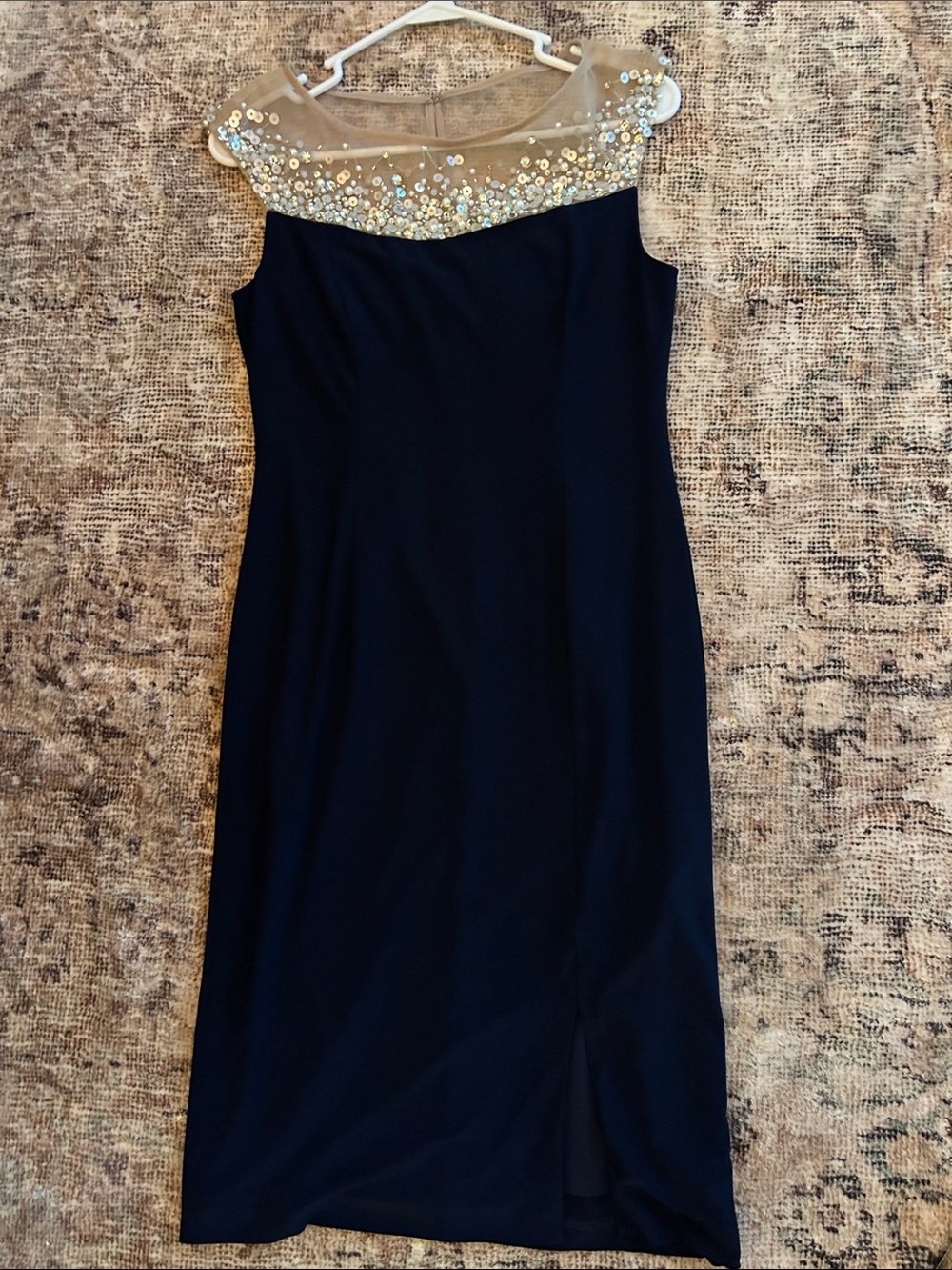 Adrianna Papell Black Midi Dress with Gold Sequin Yoke